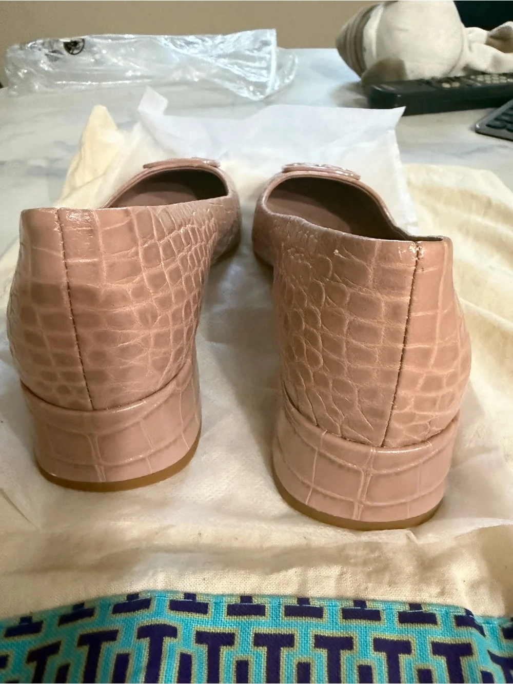 Tory Burch Blush Quilted Leather Ballet Flats with Logo Plaque